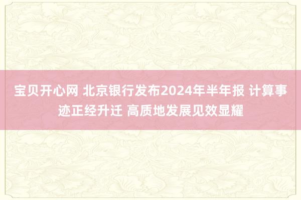 宝贝开心网 北京银行发布2024年半年报 计算事迹正经升迁 高质地发展见效显耀