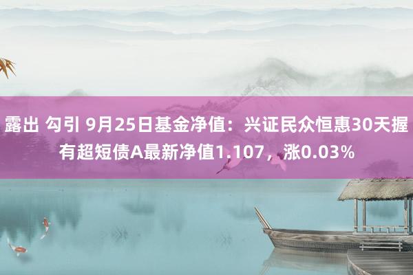 露出 勾引 9月25日基金净值：兴证民众恒惠30天握有超短债A最新净值1.107，涨0.03%