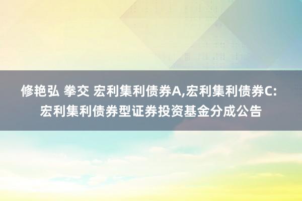 修艳弘 拳交 宏利集利债券A，宏利集利债券C: 宏利集利债券型证券投资基金分成公告