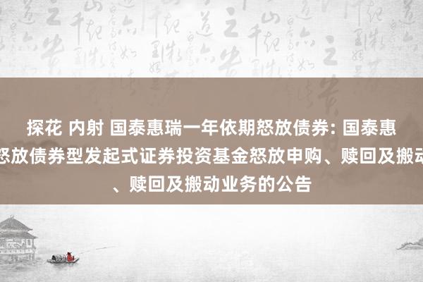 探花 内射 国泰惠瑞一年依期怒放债券: 国泰惠瑞一年依期怒放债券型发起式证券投资基金怒放申购、赎回及搬动业务的公告