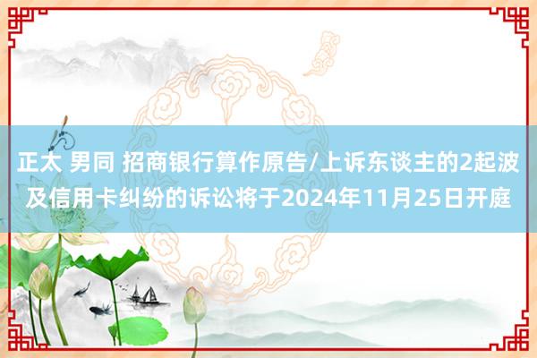 正太 男同 招商银行算作原告/上诉东谈主的2起波及信用卡纠纷的诉讼将于2024年11月25日开庭