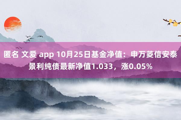 匿名 文爱 app 10月25日基金净值：申万菱信安泰景利纯债最新净值1.033，涨0.05%