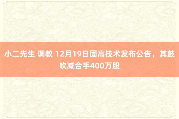 小二先生 调教 12月19日固高技术发布公告，其鼓吹减合手400万股