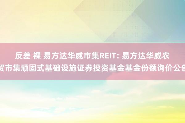 反差 裸 易方达华威市集REIT: 易方达华威农贸市集顽固式基础设施证券投资基金基金份额询价公告